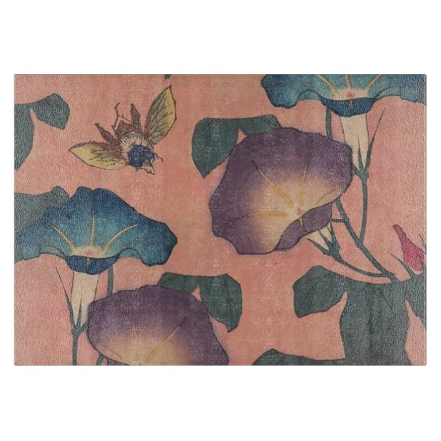 Tabla De Cortar Flor de abeja rosa Clásica Hokusai Art (Anverso)