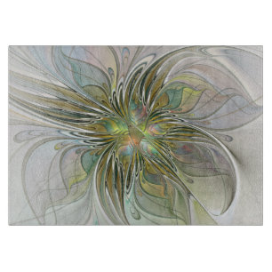 Tabla De Cortar Flor De Arte Fractal Moderno Con Oro