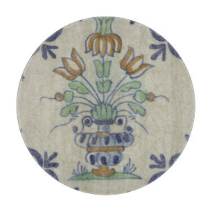 Tabla De Cortar Flor De Cerámica Delft Tile Antiguo