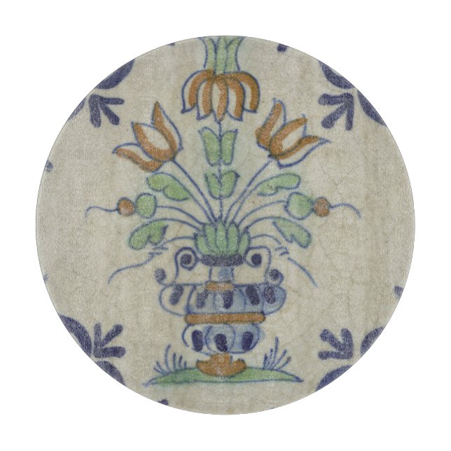 Tabla De Cortar Flor De Cerámica Delft Tile Antiguo (Anverso)