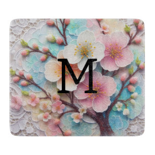 Tabla De Cortar Flor de cerezo rosa floral de encaje monograma
