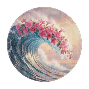 Tabla De Cortar Flor de cerezo rosa Ola del océano Surrealista