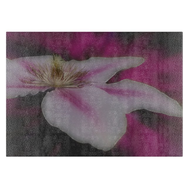 Tabla De Cortar Flor De Clematis Blanco Y Rosa (Anverso)