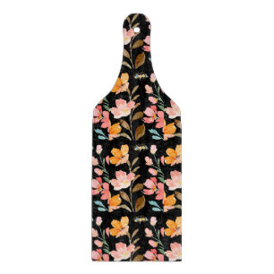 Tabla De Cortar Flor de color de agua negro elegante monograma