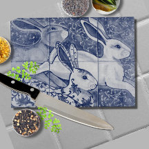 Flor de conejo blanco azul liebre asada Chinoiseri