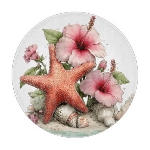 TABLA DE CORTAR FLOR DE HIBISCO ROSA BONITA ESTRELLA DE MAR Y CONC