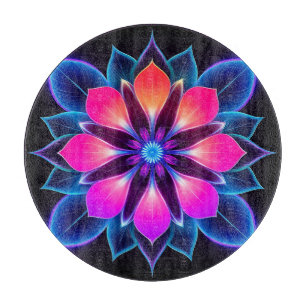 Tabla De Cortar Flor de neón con patrones de luz azul