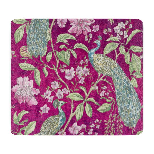 Tabla De Cortar Flor de pavo real chinas (Anverso)