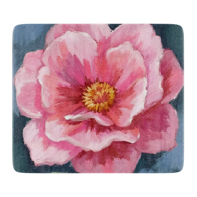 Tabla De Cortar Flor de Peonía Rosa Acuarela Floral (Anverso)