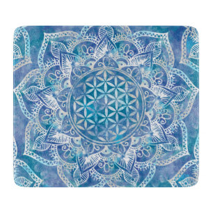 Tabla De Cortar Flor de vida en Lotus - Azul acuarela