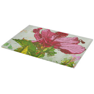 Tabla De Cortar Flor del hibisco - pintura de la acuarela