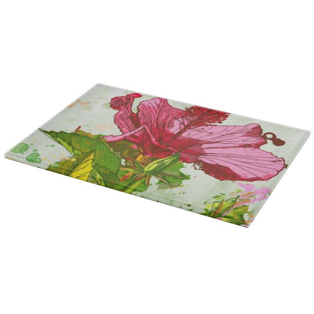 Tabla De Cortar Flor del hibisco - pintura de la acuarela (Borde)