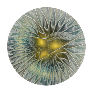 Tabla De Cortar Flor Fantasía de Plata Dorada Arte Fractal abstrac