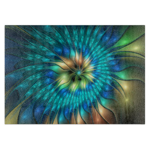 Tabla De Cortar Flor Fantasía Luminosa, Fractal Abstracto Colorido