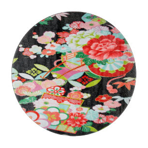 Tabla De Cortar Flor floral japonesa tradicional Glaso rojo negro