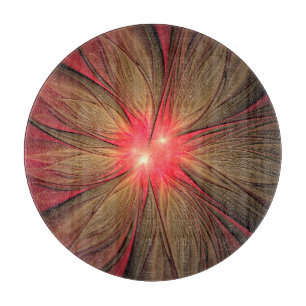 Tabla De Cortar Flor fractal de fanatismo rojo
