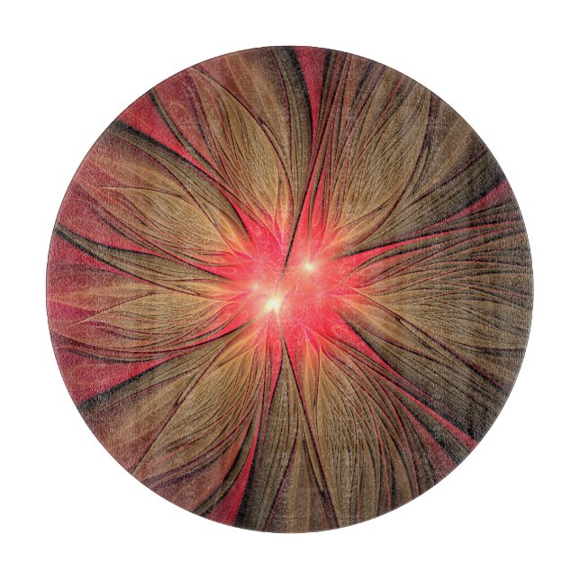 Tabla De Cortar Flor fractal de fanatismo rojo (Anverso)