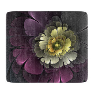 Tabla De Cortar Flor Fractal Gris Purpura Moderna Abstracta