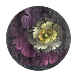 Tabla De Cortar Flor Fractal Gris Purpura Moderna Abstracta