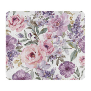 Tabla De Cortar Flor Lavanda Rosa Acuarela Flor Morada
