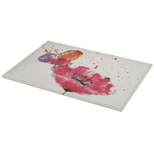 Tabla De Cortar Flor pintada estilizada de la amapola de la