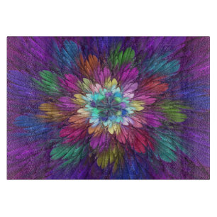 Tabla De Cortar Flor psicodélica colorida Resumen Arte Fractal