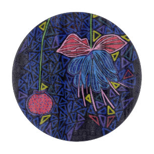 Tabla De Cortar Flor rosa y azul