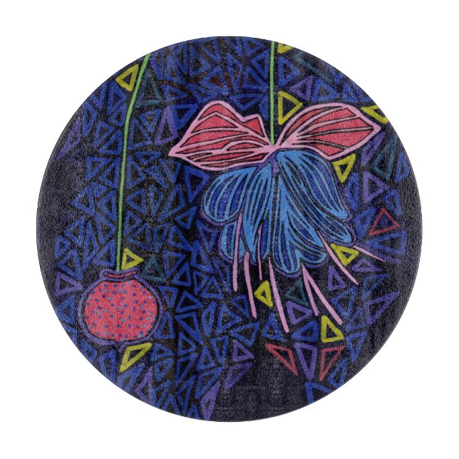 Tabla De Cortar Flor rosa y azul (Anverso)