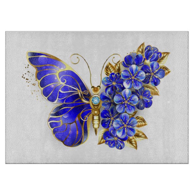 Tabla De Cortar Flor Sapphire Mariposa (Anverso)