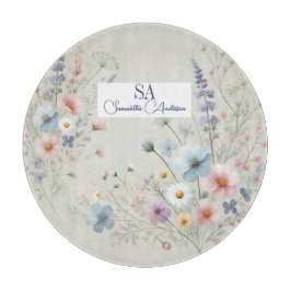 Tabla De Cortar Flor silvestre personalizada con monograma y nombr