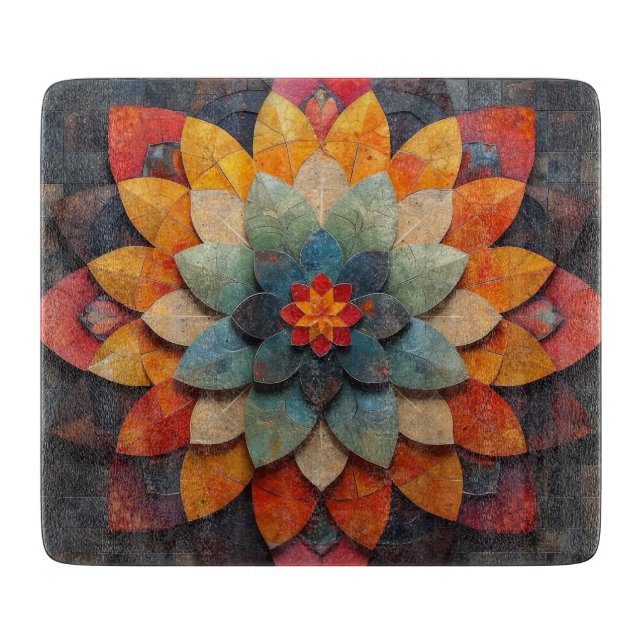 Tabla De Cortar Flor texturizada de arte de Mandala (Anverso)