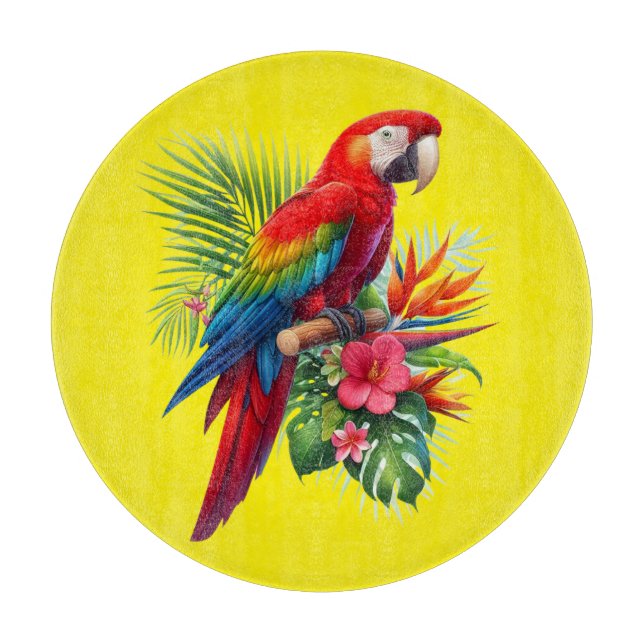 Tabla De Cortar Flor tropical de macao rojo (Anverso)