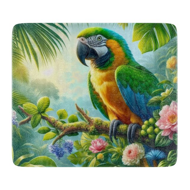 Tabla De Cortar Flor tropical de macao verde (Anverso)