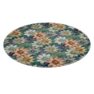 Tabla De Cortar Flor verde azul blanco Peach