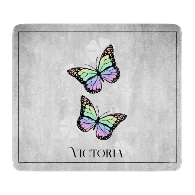 Tabla De Cortar Flora de mariposa arcoiris personalizada (Anverso)