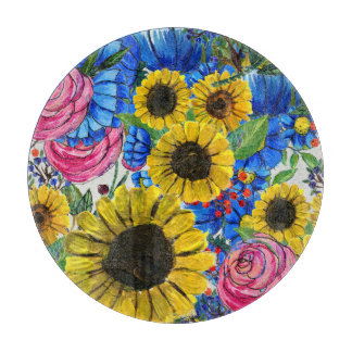 Tabla De Cortar Flora rosa amarilla azul sin soldadura