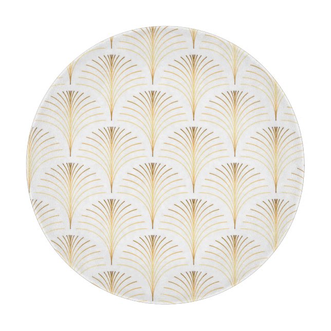 Tabla De Cortar Floral Art Decó: Elegancia Dorada. (Anverso)