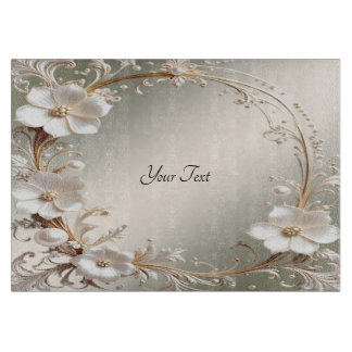 Tabla de cortar floral blanca ornamentada