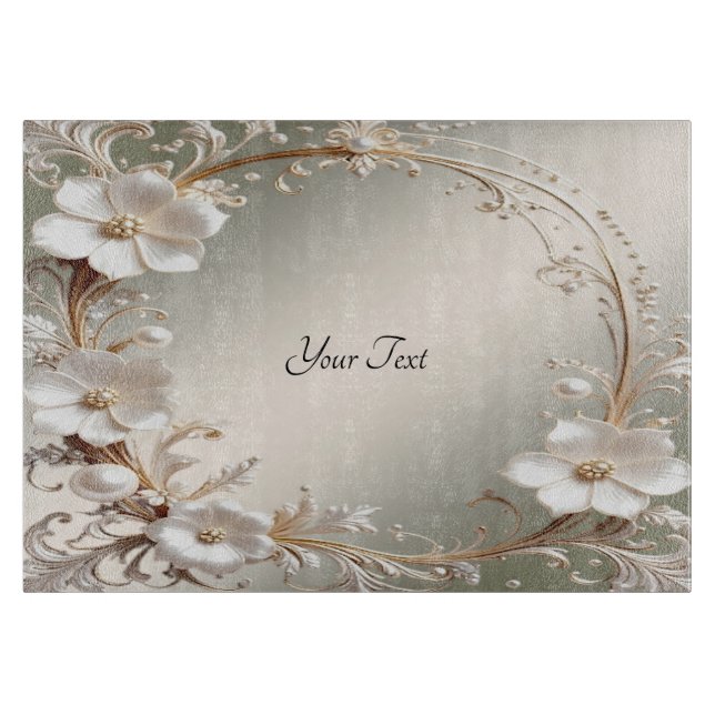 Tabla de cortar floral blanca ornamentada (Anverso)