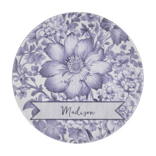 Tabla De Cortar Floral chinomérica violeta personalizada