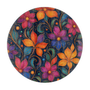 Tabla de cortar floral colorida   Decoración vibra