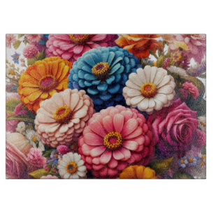 Tabla De Cortar Floral colorida/zinnia de primavera/Rosa