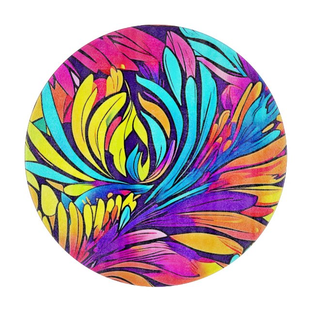 Tabla De Cortar Floral de abstracto vibrante (Anverso)