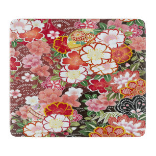Tabla De Cortar Floral de cerezo japonés floreado de vidrio rojo b