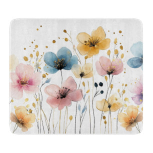 Tabla De Cortar Floral de color amarillo, azul y rosa vibrante