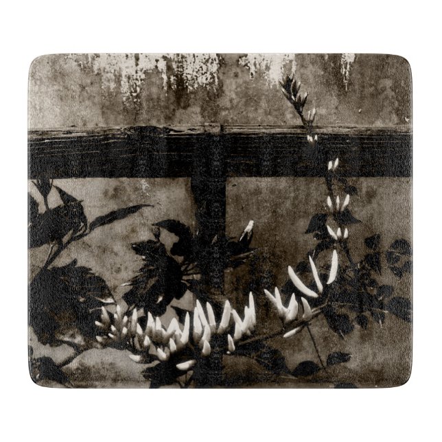 Tabla De Cortar Floral de jardín rústico en Sepia (Anverso)