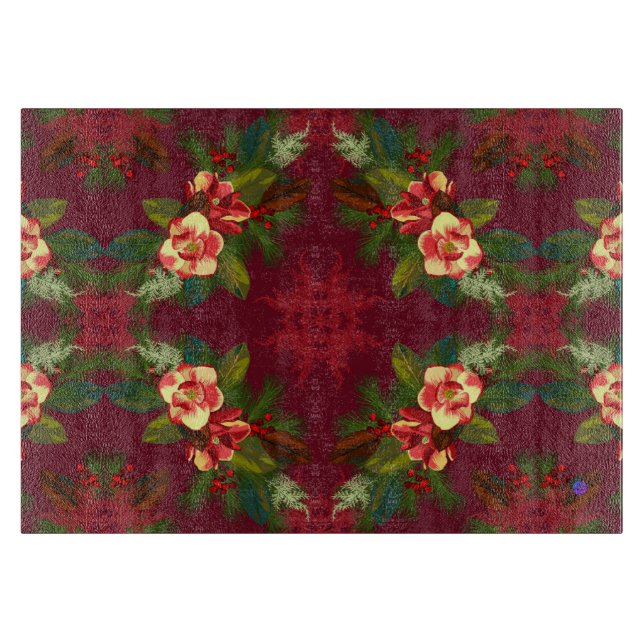 Tabla De Cortar Floral de los Navidades de Magnolia Roja (Anverso)