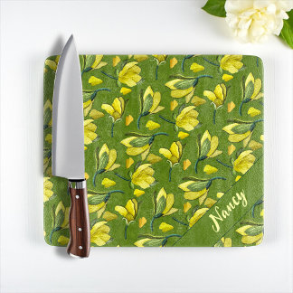 Tabla De Cortar Floral de magnolia verde personalizada