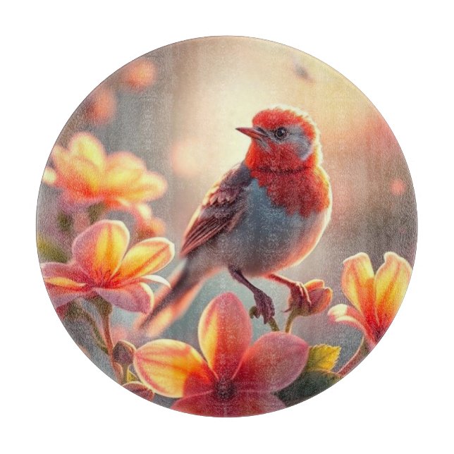 Tabla de cortar floral de pájaro naranja (Anverso)
