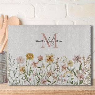 Tabla De Cortar Floral de prado de flores silvestres con acuarela 